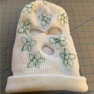 White and Green Kids Knit Balaclava